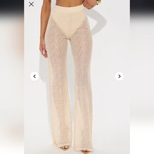 Fashion Nova Beige Sheer Lace Boot-Flare Pants